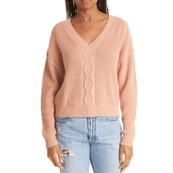 ATM Womens Sweater Small Peach Orange VNeck Cable Knit Cashmere Blend NWOT - Picture 1 of 8